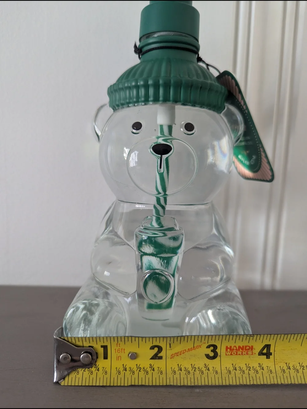 Glass Bear Cup Soap Dispenser with Green Straw Lid